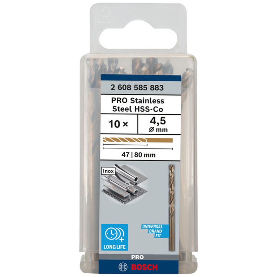 Bosch PRO Stainless Steel HSS-Co Spiralbohrer, 4,5 x 47 x 80 mm, 10-tlg.