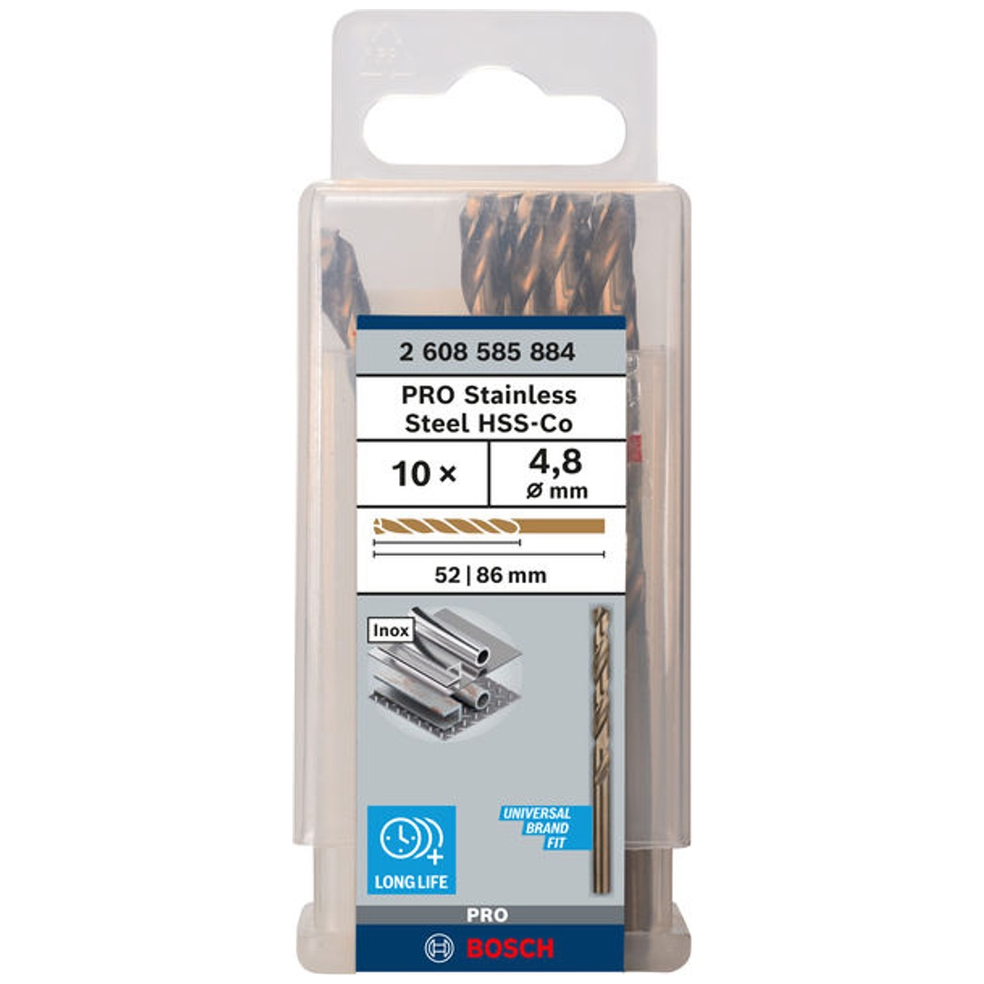 Bosch PRO Stainless Steel HSS-Co Spiralbohrer, 4,8 x 52 x 86 mm, 10-tlg.