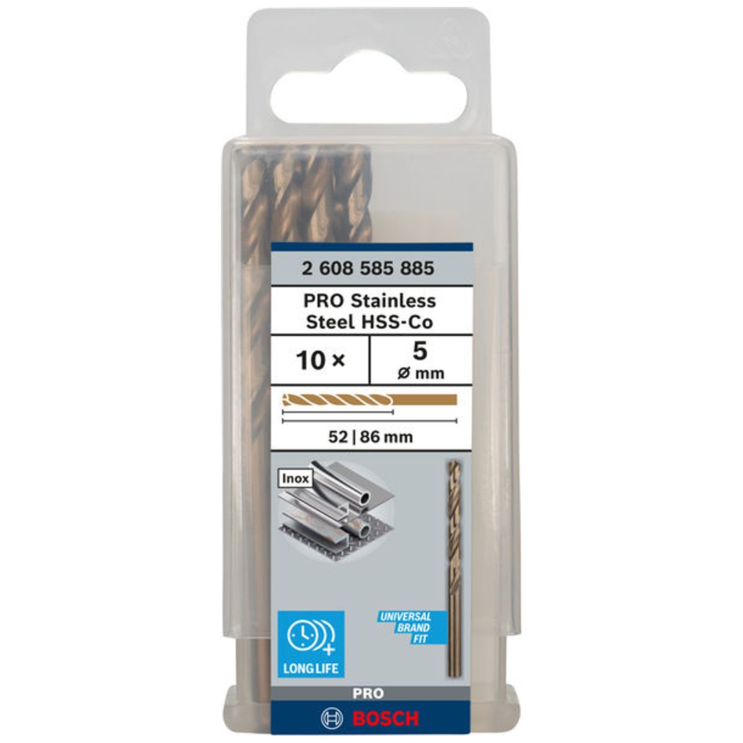 Bosch PRO Stainless Steel HSS-Co Spiralbohrer, 5 x 52 x 86 mm, 10-tlg.