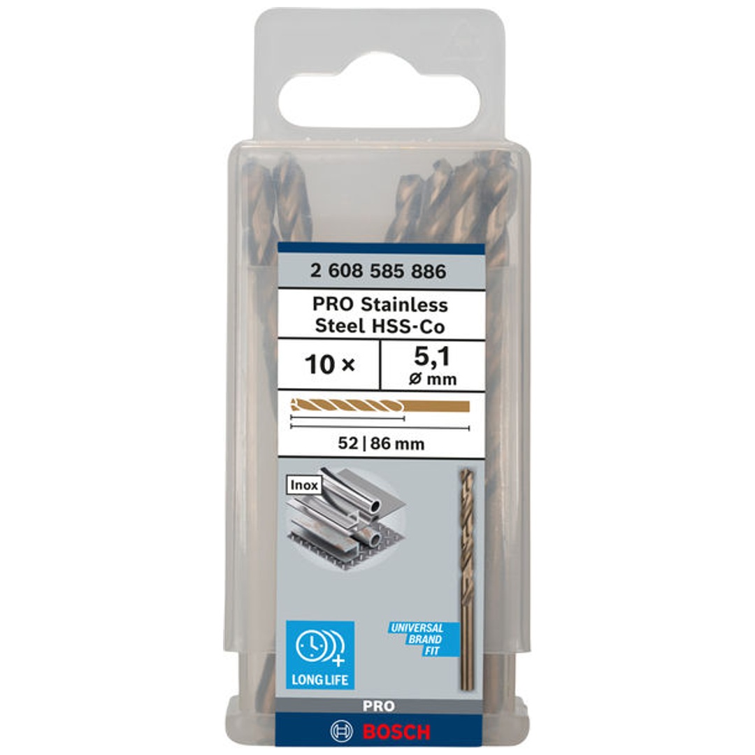 Bosch PRO Stainless Steel HSS-Co Spiralbohrer, 5,1 x 52 x 86 mm, 10-tlg.
