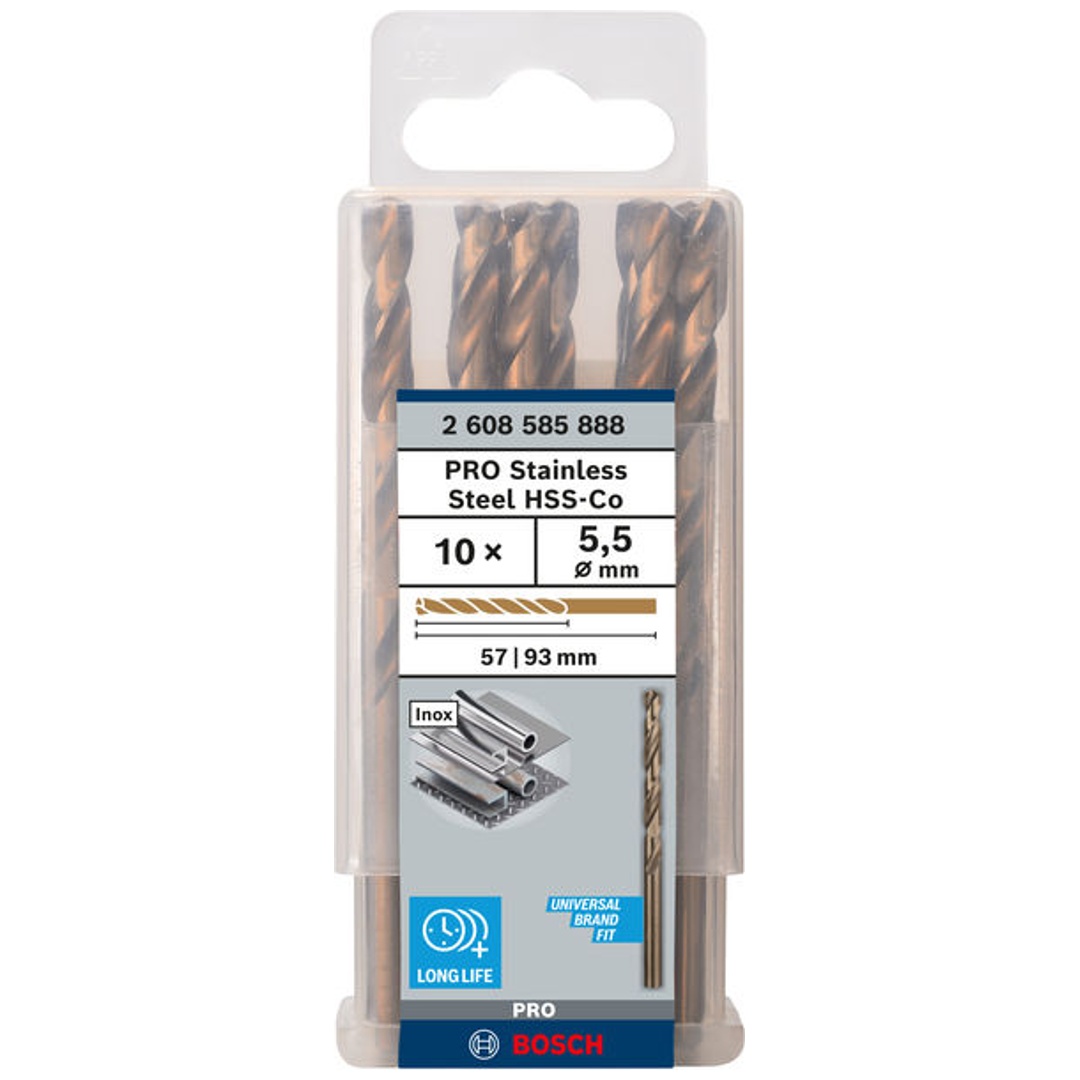 Bosch PRO Stainless Steel HSS-Co Spiralbohrer, 5,5 x 57 x 93 mm, 10-tlg.