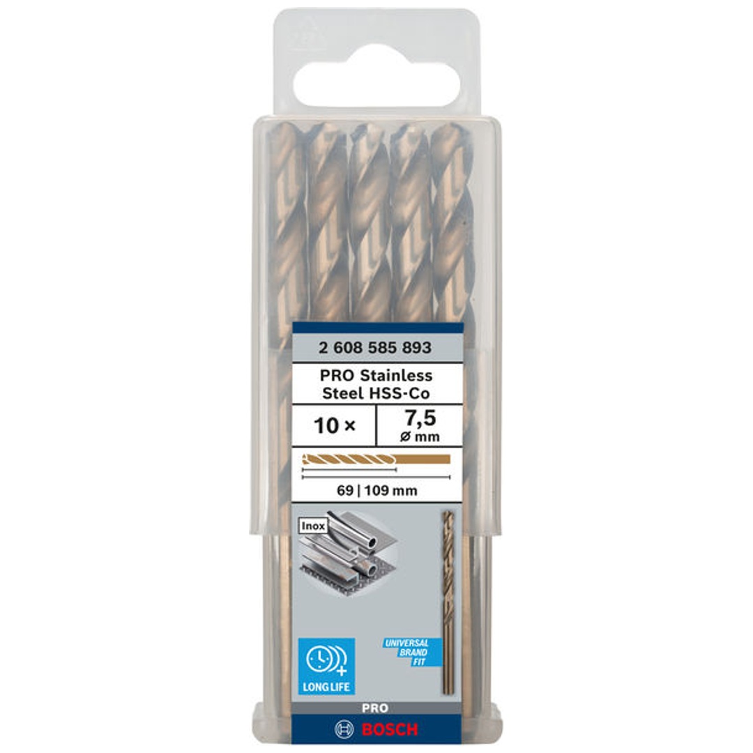 Bosch PRO Stainless Steel HSS-Co Spiralbohrer, 7,5 x 69 x 109 mm, 10-tlg.