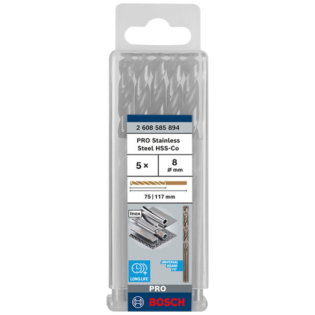 Bosch PRO Stainless Steel HSS-Co Spiralbohrer, 8 x 75 x 117 mm, 5-tlg.