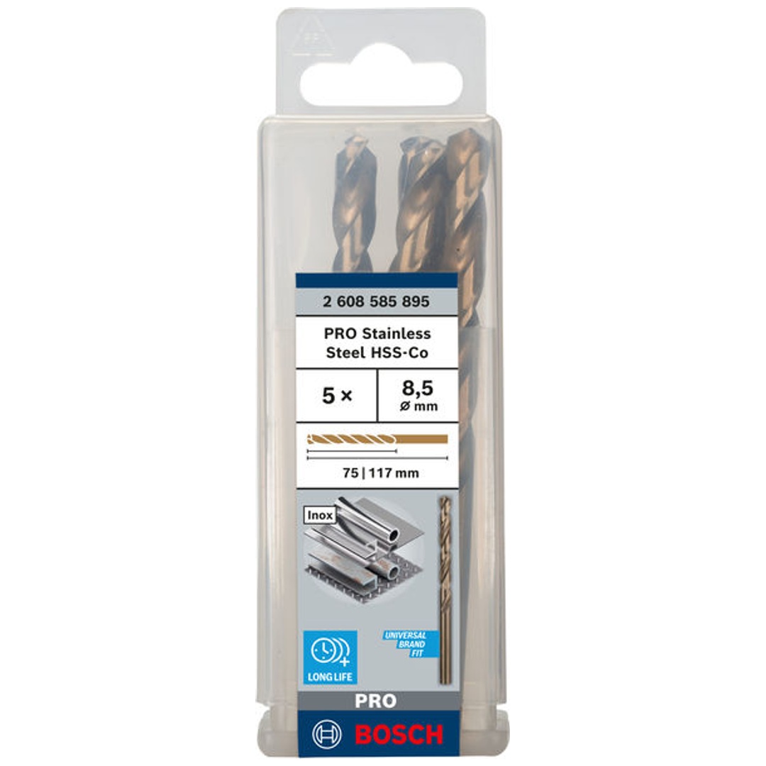 Bosch PRO Stainless Steel HSS-Co Spiralbohrer, 8,5 x 75 x 117 mm, 5-tlg.