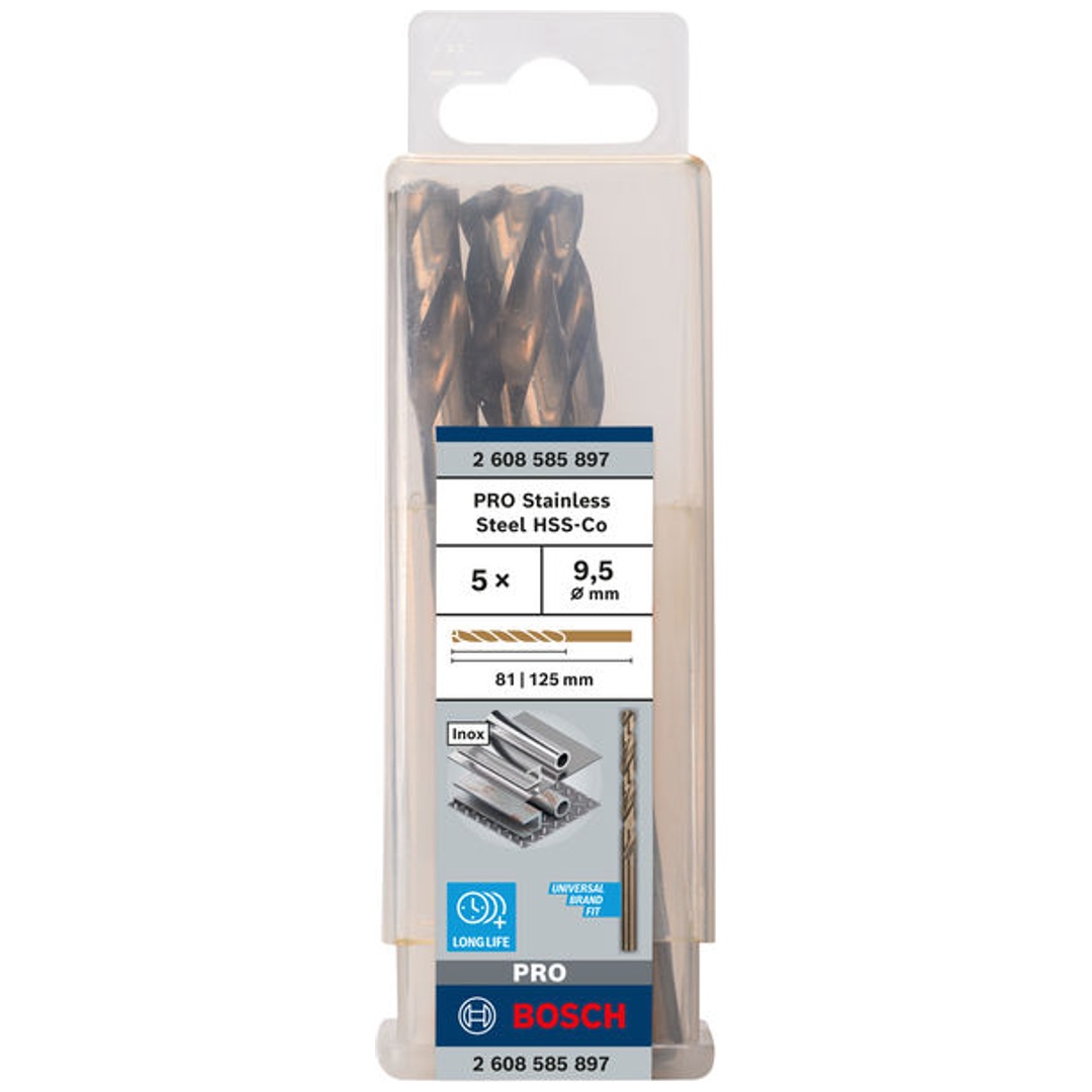 Bosch PRO Stainless Steel HSS-Co Spiralbohrer, 9,5 x 81 x 125 mm, 5-tlg.