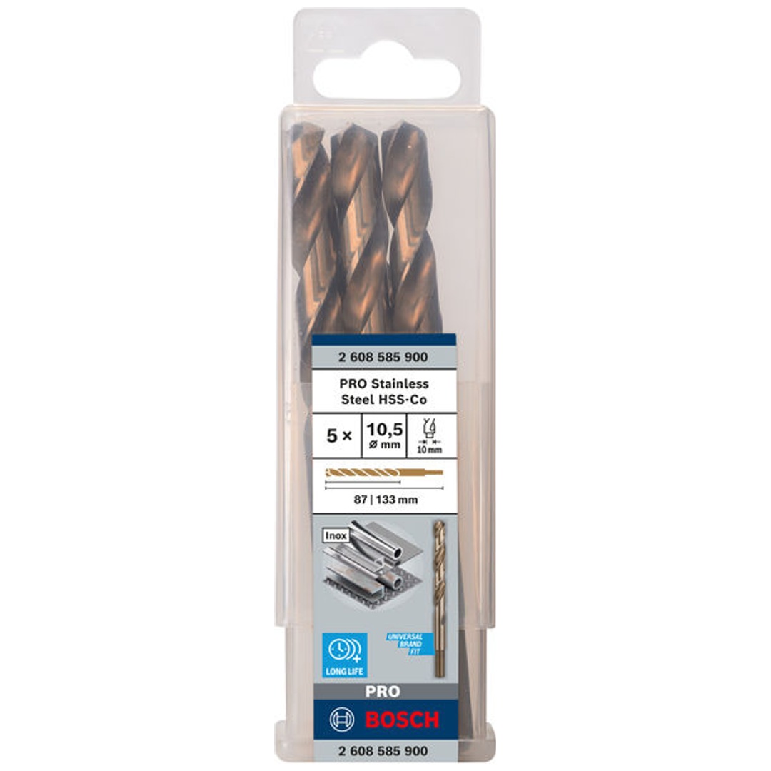 Bosch PRO Stainless Steel HSS-Co Spiralbohrer, 10,5 x 87 x 133 mm, 5-tlg.