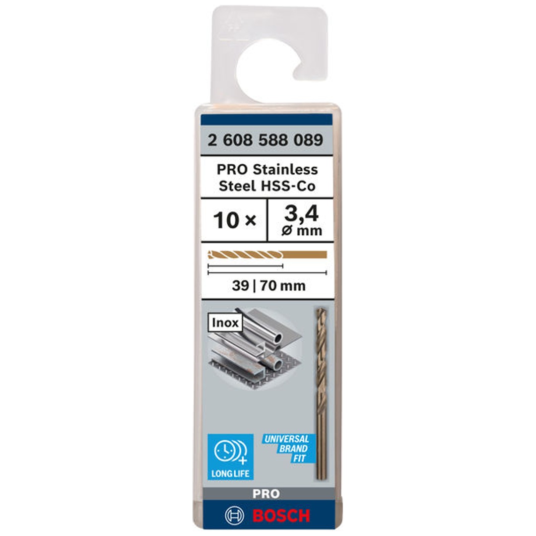 Bosch PRO Stainless Steel HSS-Co Spiralbohrer, 3,4 x 39 x 70 mm, 10-tlg.