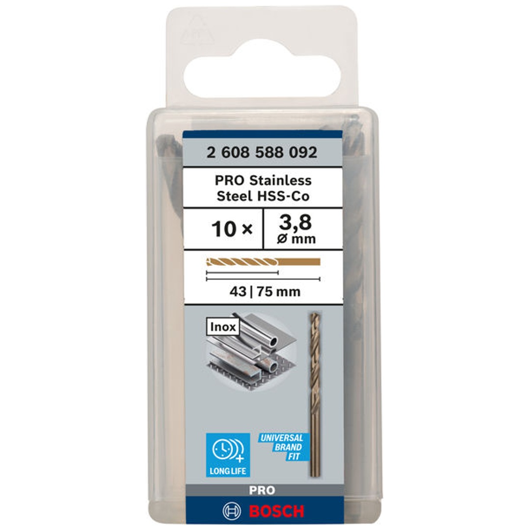 Bosch PRO Stainless Steel HSS-Co Spiralbohrer, 3,8 x 43 x 75 mm, 10-tlg.