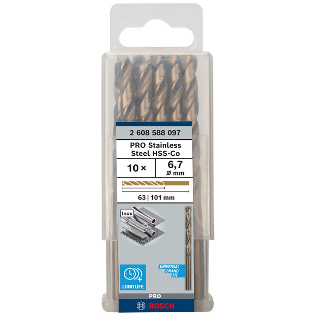 Bosch PRO Stainless Steel HSS-Co Spiralbohrer, 6,7 x 63 x 101 mm, 10-tlg.