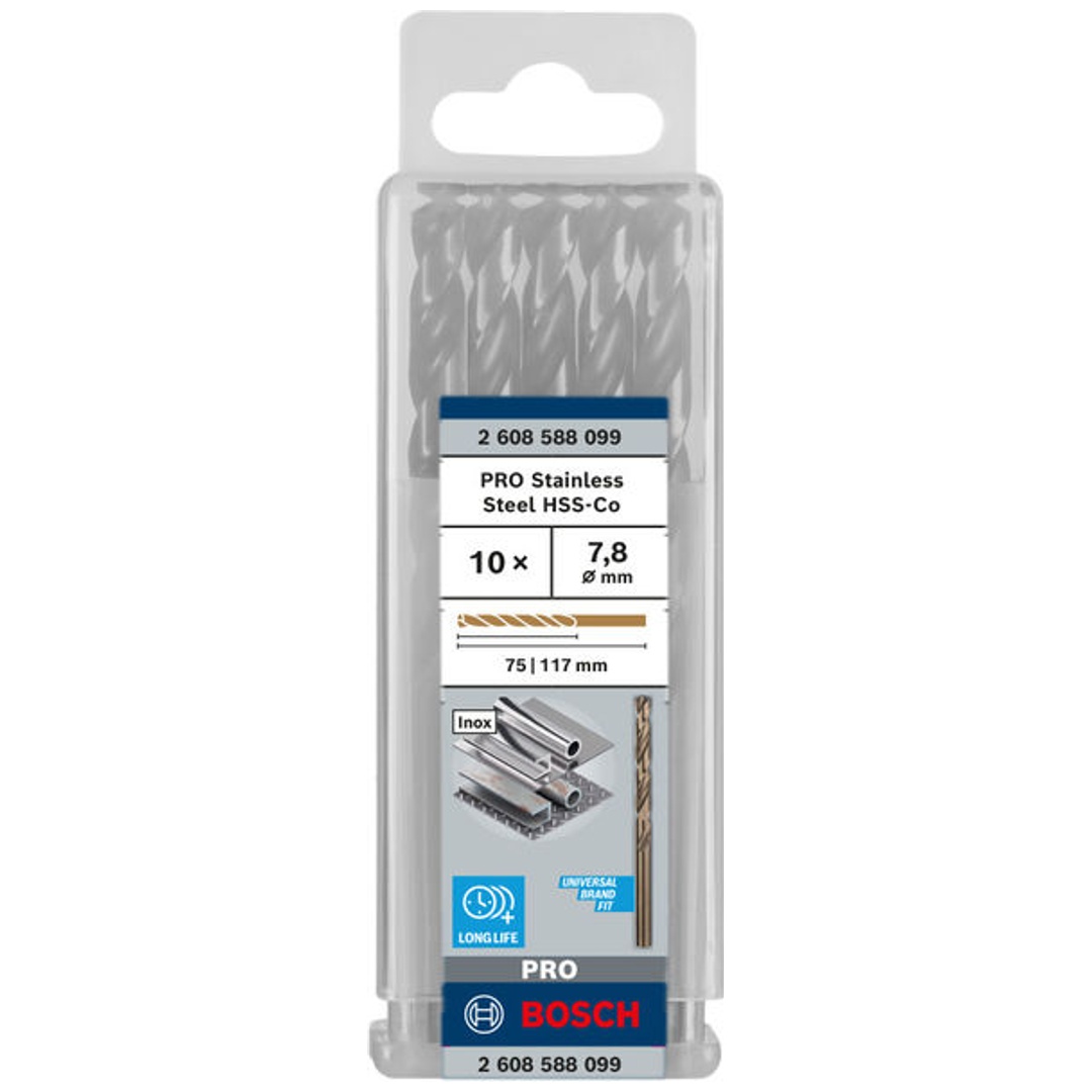 Bosch PRO Stainless Steel HSS-Co Spiralbohrer, 7,8 x 75 x 117 mm, 10-tlg.
