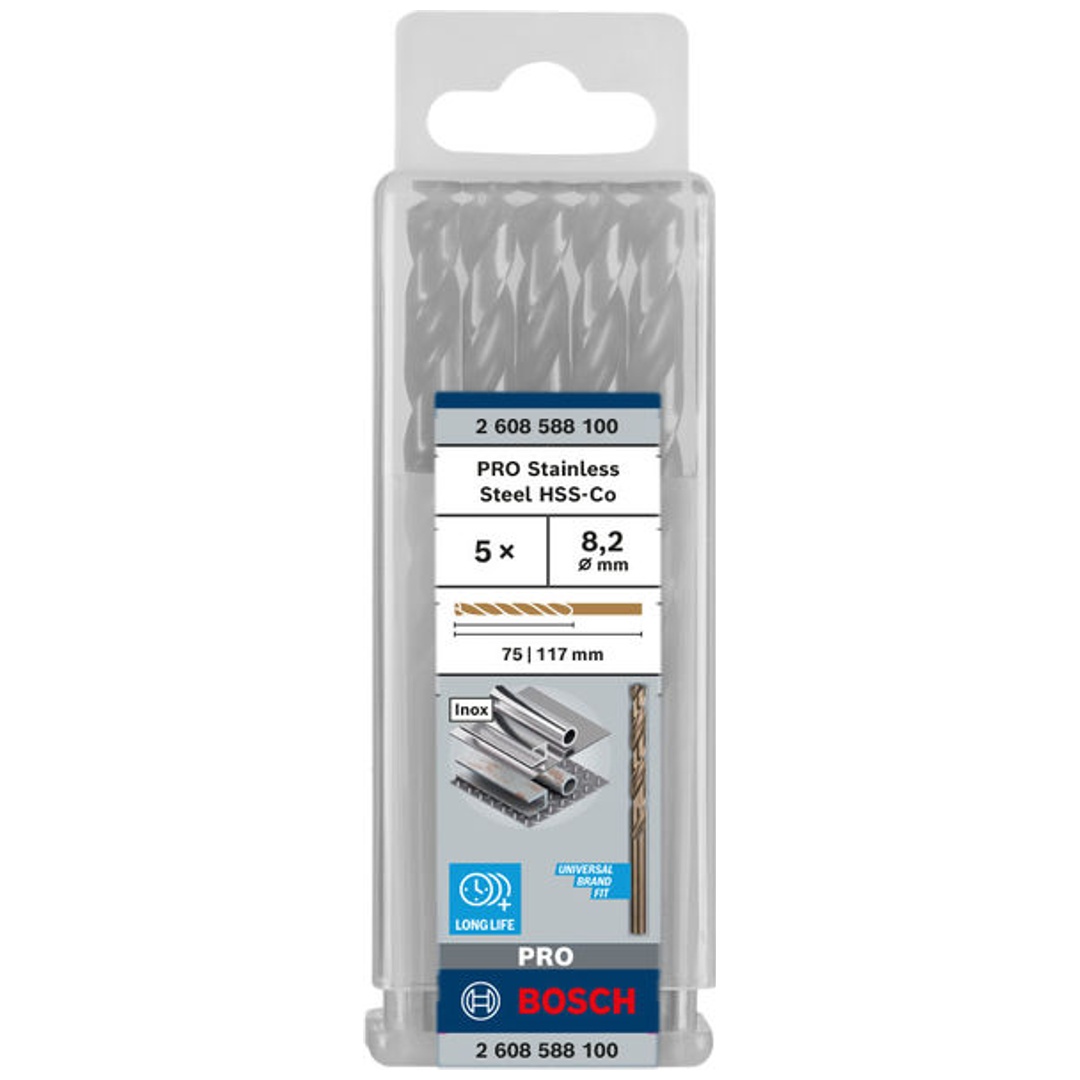 Bosch PRO Stainless Steel HSS-Co Spiralbohrer, 8,2 x 75 x 117 mm, 5-tlg.