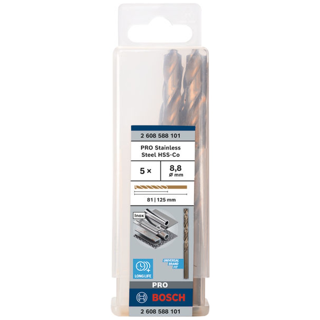 Bosch PRO Stainless Steel HSS-Co Spiralbohrer, 8,8 x 81 x 125 mm, 5-tlg.