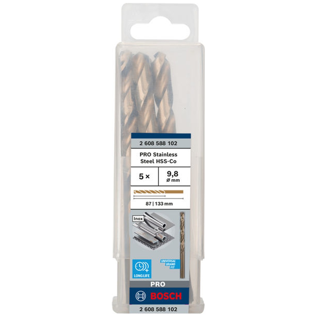 Bosch PRO Stainless Steel HSS-Co Spiralbohrer, 9,8 x 87 x 133 mm, 5-tlg.