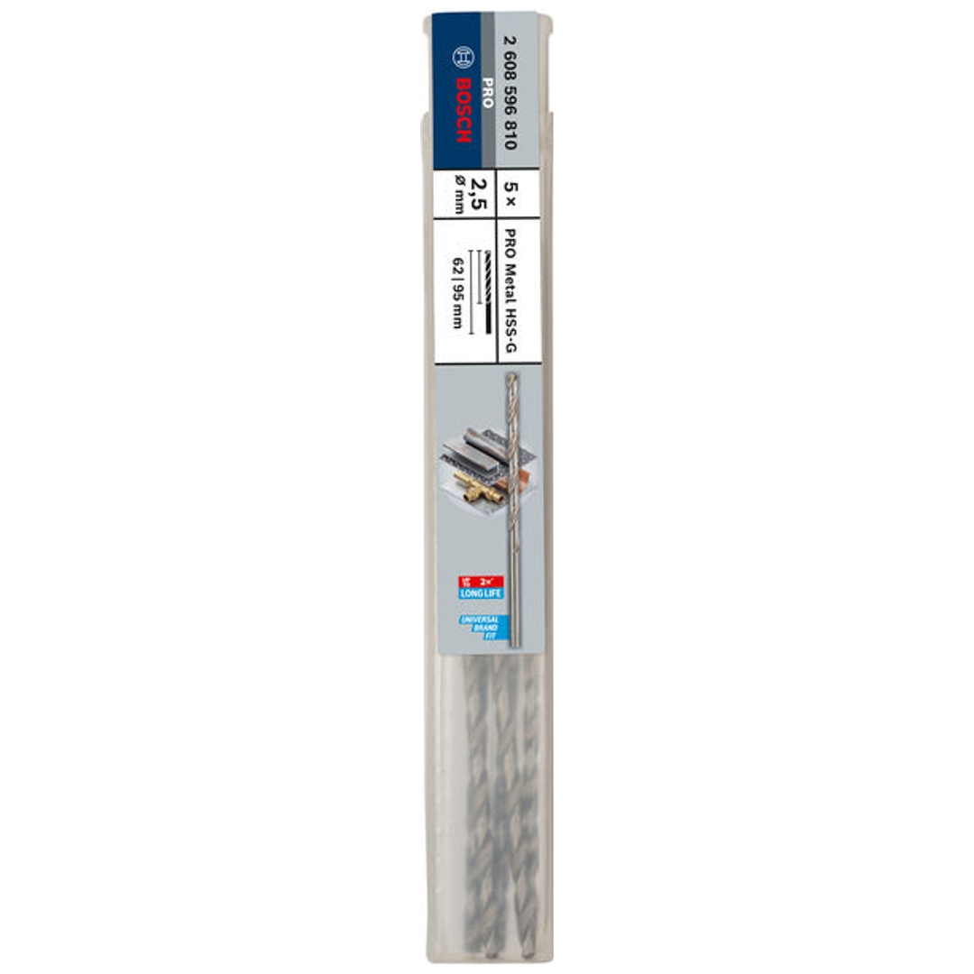 Bosch PRO Metal HSS-G Spiralbohrer, 2,5 x 62 x 95 mm, 5-tlg.