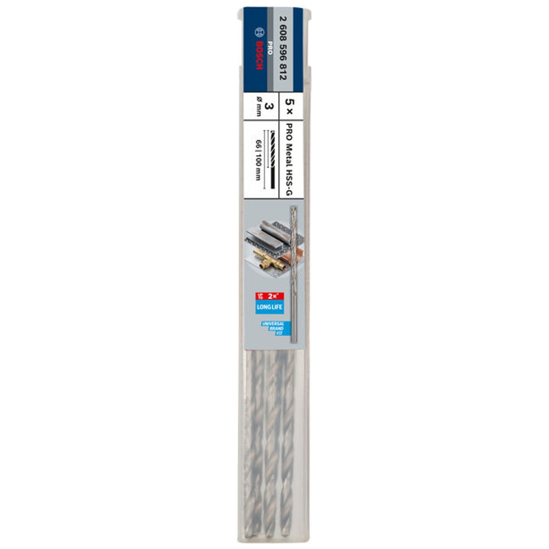 Bosch PRO Metal HSS-G Spiralbohrer, 3 x 66 x 100 mm, 5-tlg.