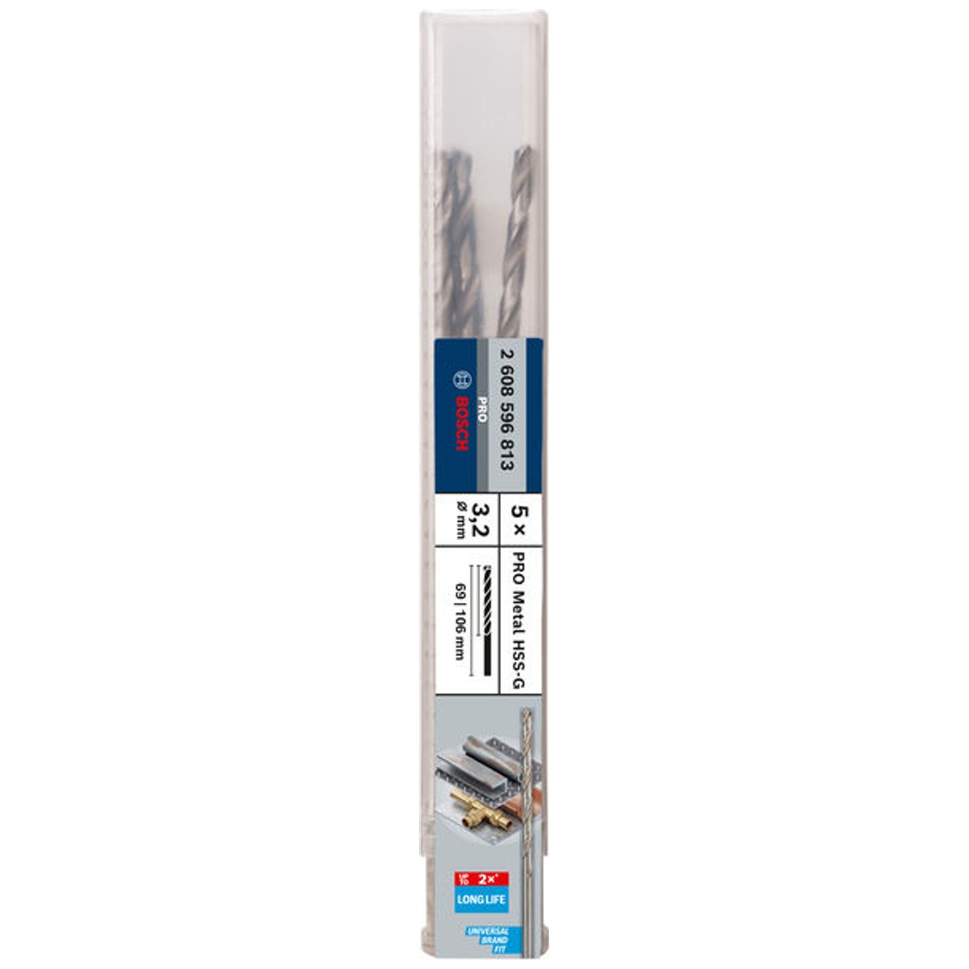 Bosch PRO Metal HSS-G Spiralbohrer, 3,2 x 69 x 106 mm, 5-tlg.