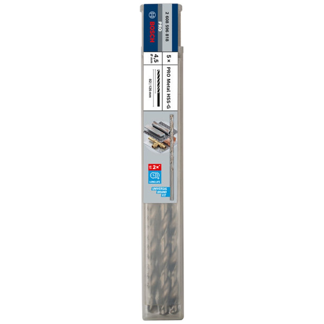 Bosch PRO Metal HSS-G Spiralbohrer, 4,5 x 82 x 126 mm, 5-tlg.