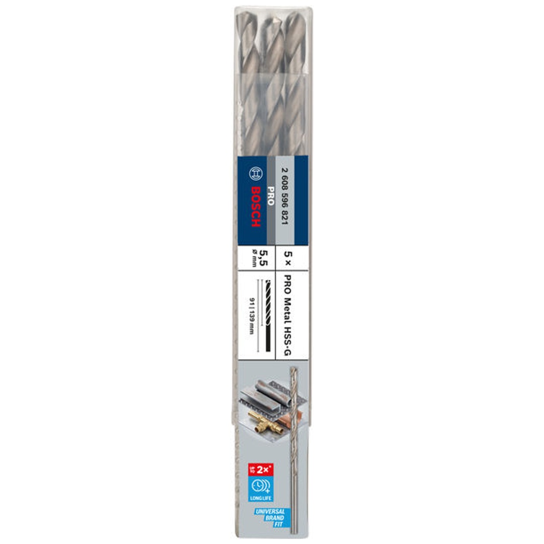 Bosch PRO Metal HSS-G Spiralbohrer, 5,5 x 91 x 139 mm, 5-tlg.