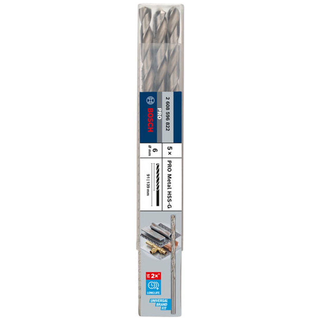 Bosch PRO Metal HSS-G Spiralbohrer, 6 x 91 x 139 mm, 5-tlg.