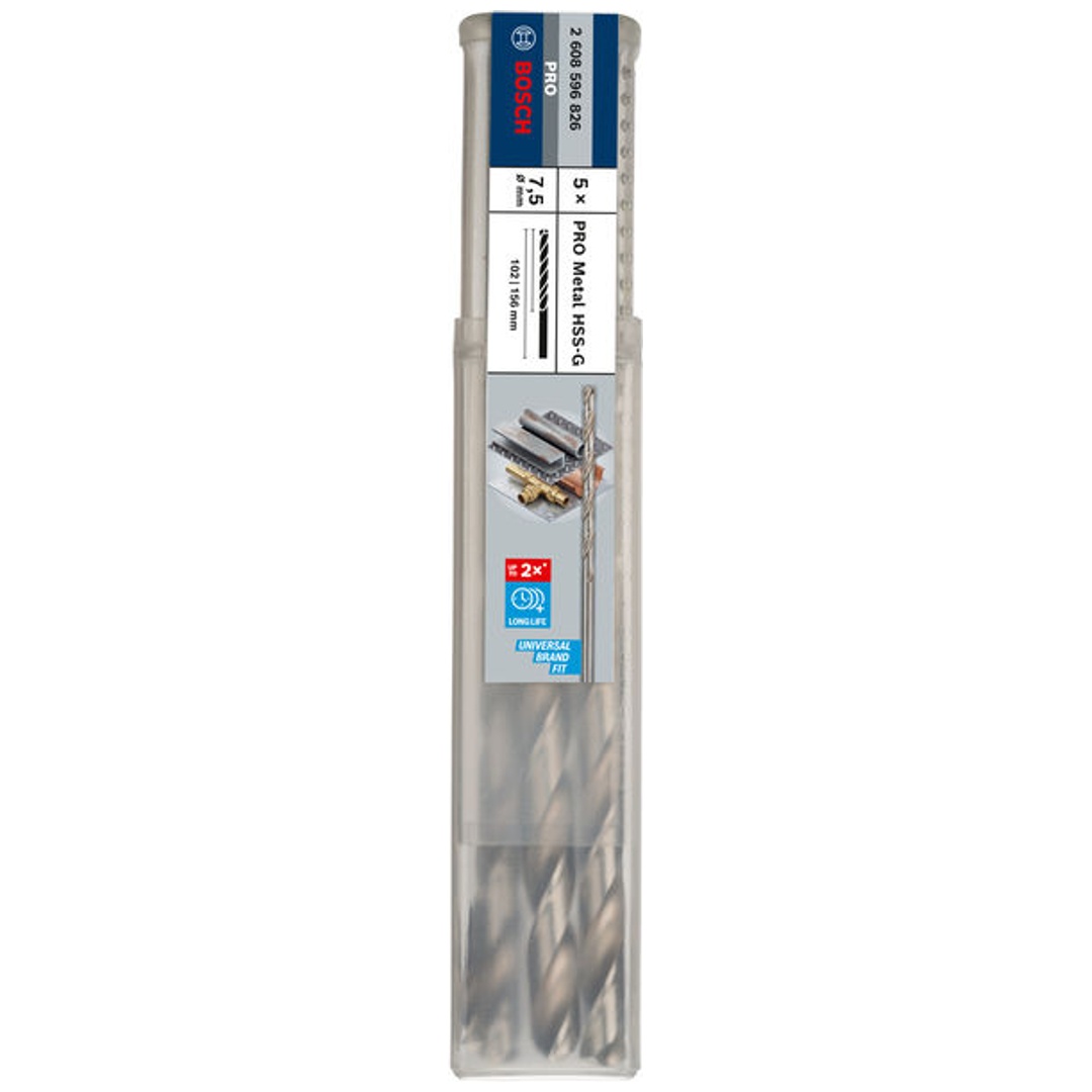 Bosch PRO Metal HSS-G Spiralbohrer, 7,5 x 102 x 156 mm, 10-tlg.