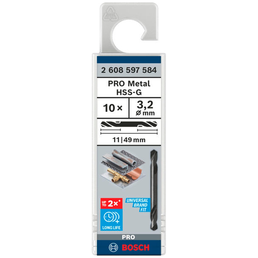 Bosch Doppelendbohrer HSS-G, Ø 3,2 x 11 x 49 mm, 10er Pack