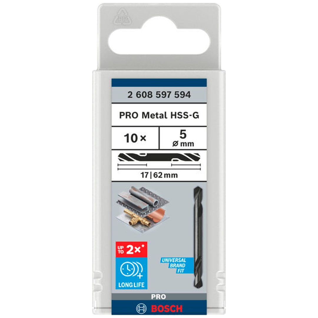 Bosch Doppelendbohrer HSS-G, Ø 5 x 17 x 62 mm, 10er Pack