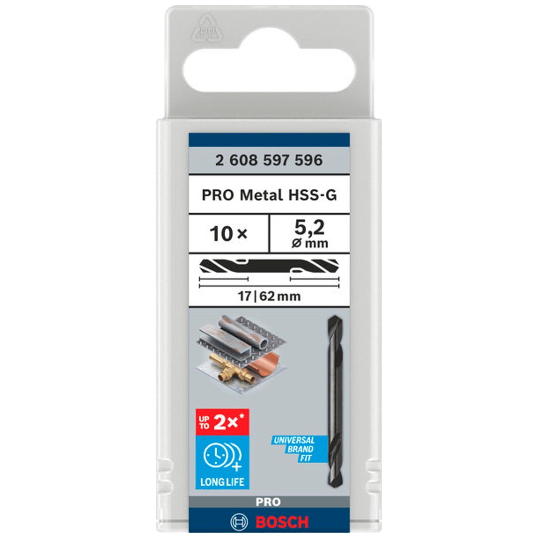 Bosch Doppelendbohrer HSS-G, Ø 5,2 x 17 x 62 mm, 10er Pack
