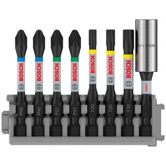 Bosch Schrauberbit-Set Impact Control, 8-tlg., 2 x PH2, 2x PZ2, T20, T25, T30, 50 mm