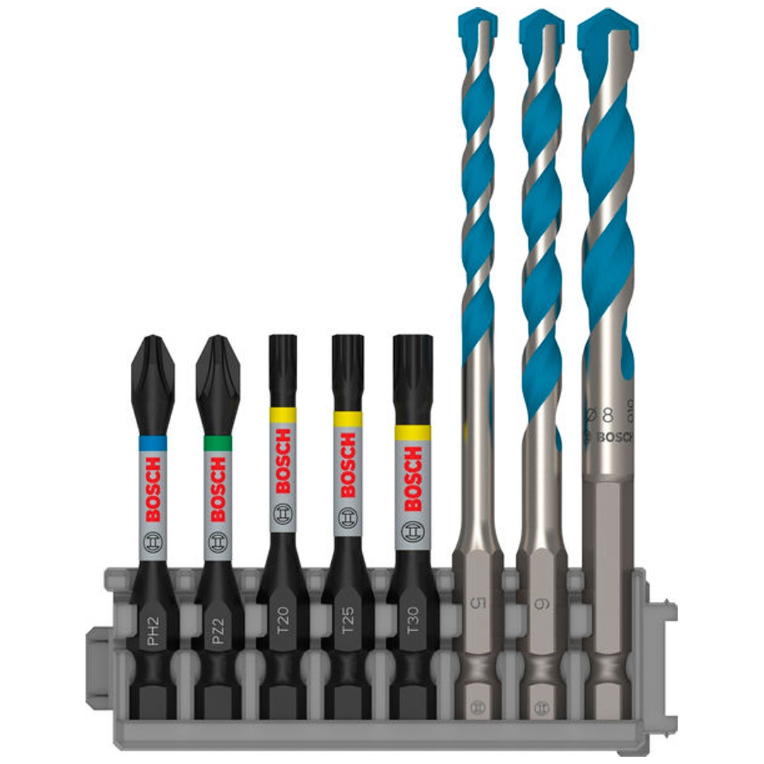 Bosch PRO Impact Set mit Multi Construction Bohrern und Pick and Click-Index, 8-tlg.