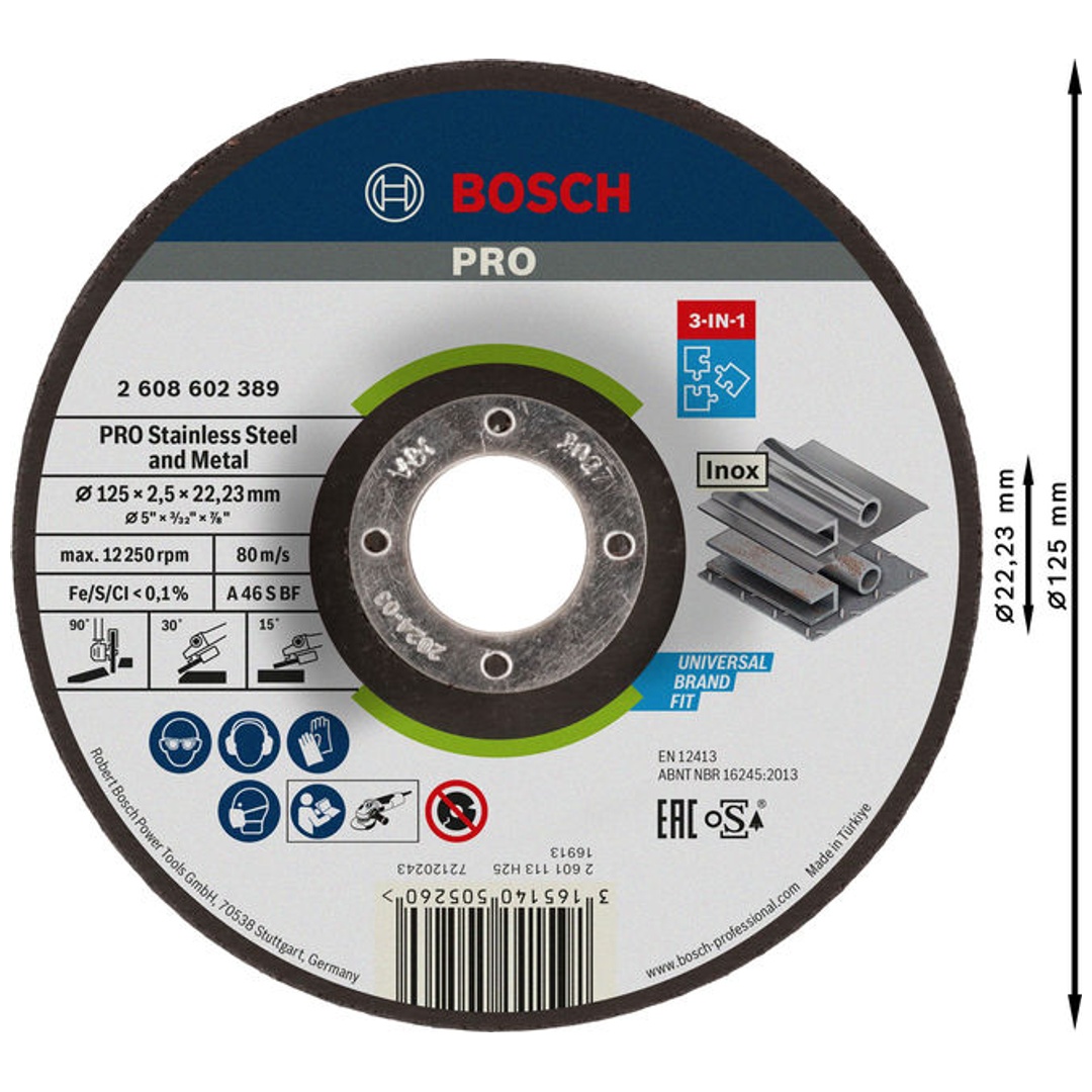 Bosch PRO Stainless Steel and Metal 3-in-1 Disc, 125 x 2,5 x 22,23 mm