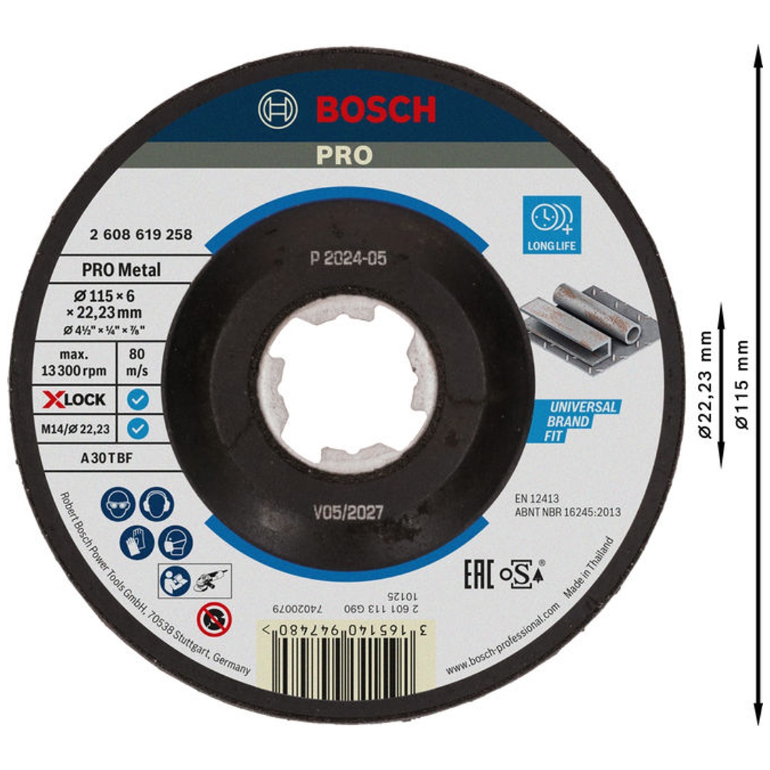 Bosch X-LOCK Schruppscheibe Expert for Metal, A 30 T BF, D 115 mm, 6,0 mm, gekröpft
