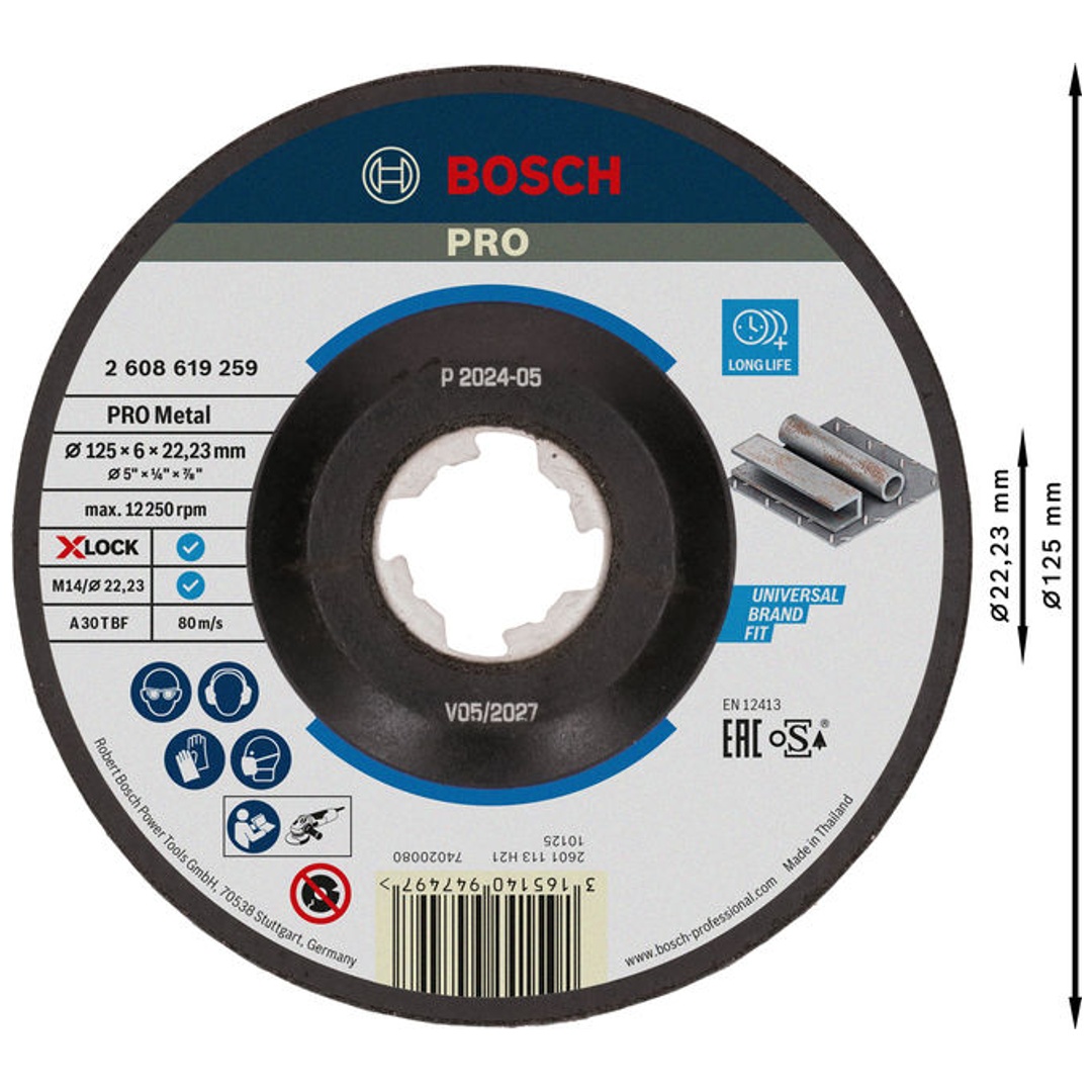 Bosch X-LOCK Schruppscheibe Expert for Metal, A 30 T BF, D 125 mm, 6,0 mm, gekröpft