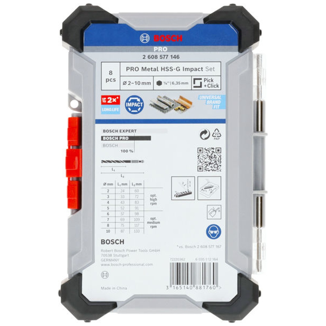 Bosch PRO Metal HSS-G Impact Spiralbohrer Set, 8-tlg., in Box