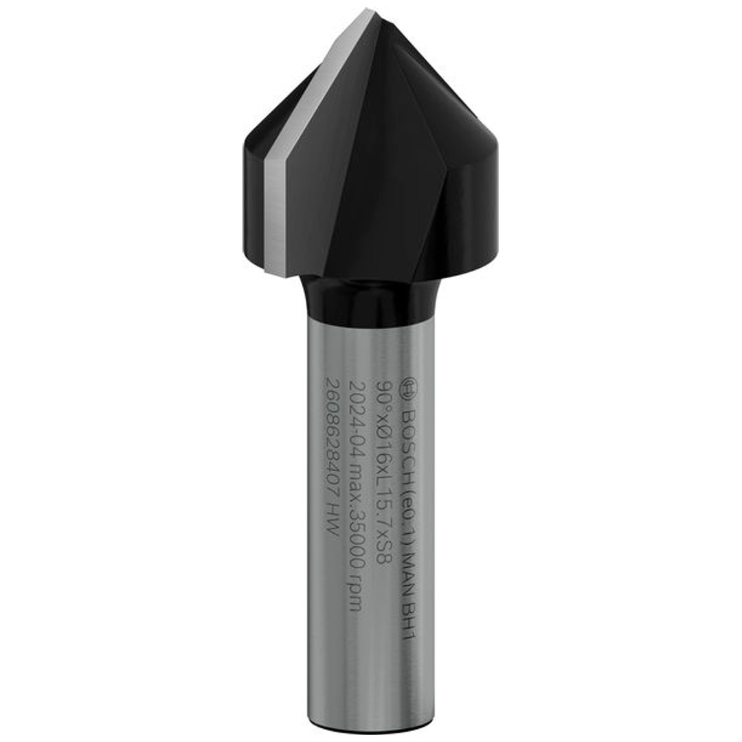 Bosch V-Nutfräser Standard for Wood mit 8 mm Schaft, D1 16 mm, L 16 mm, G 45 mm, 90°