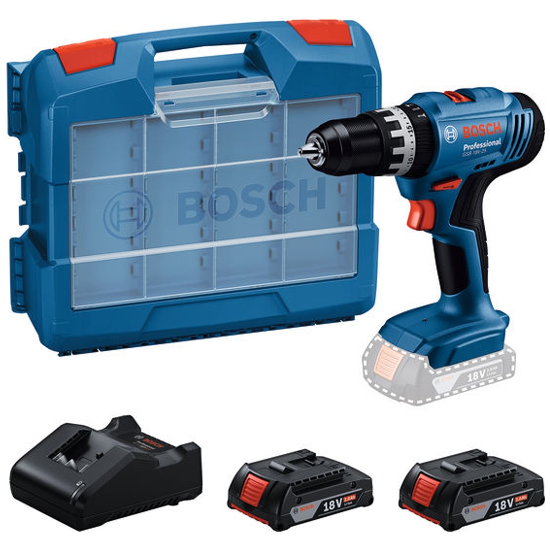 Bosch Professional Bosch Akku-Schlagbohrschauber GSB 18V-25, incl. 2x Akku GBA 2 Ah, Ladegerät, Karton