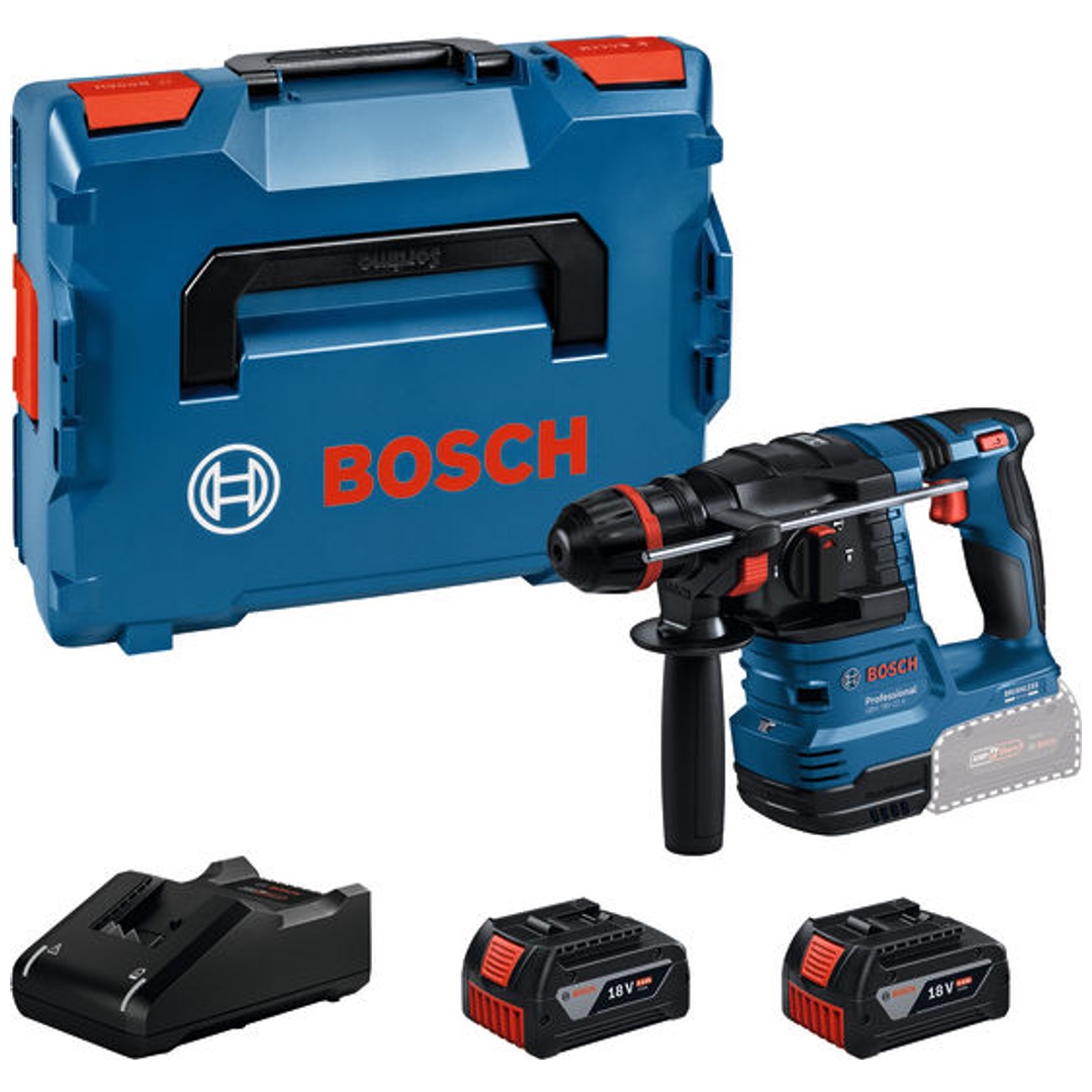 Bosch Professional Bosch Akku-Bohrhammer mit ONECHUCK GBH 18V-22 X, incl. 2x Akku GBA 4 Ah, Schnellladegerät, Zubehör, L-BOXX