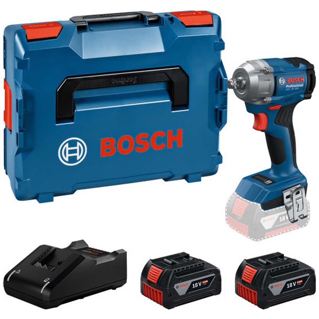 Bosch Professional Bosch Akku-Drehschlagschrauber GDS 18V-350, incl. 2 Akku GBA 4 Ah, Schnellladegerät, L-BOXX