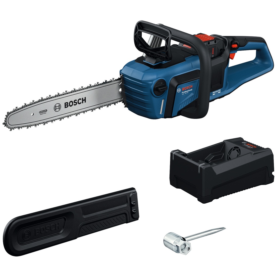 Bosch Akku-Kettensäge GKE 18V-40, incl. Akku EXBA 5,5 Ah, Schnellladegerät, Zubehör, Karton