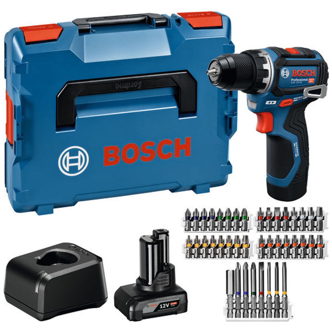 Bosch Professional Bosch Akku-Bohrschrauber GSR 12V-32, incl. 2x Akku GBA 2 bzw. 4 Ah, Ladegerät, Zubehör, L-BOXX