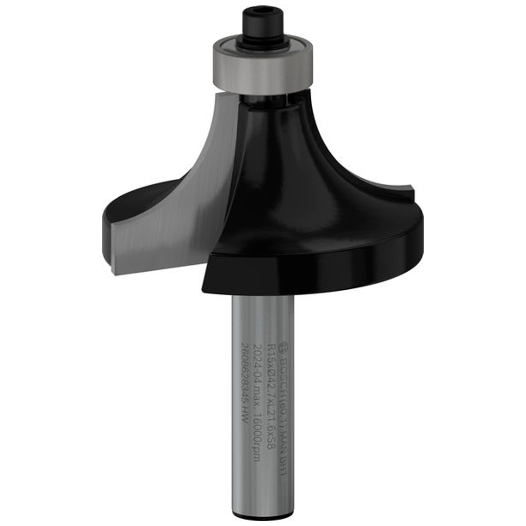 Bosch Abrundfräser Standard for Wood, 8 mm, R1 15 mm, L 22 mm, G 66 mm