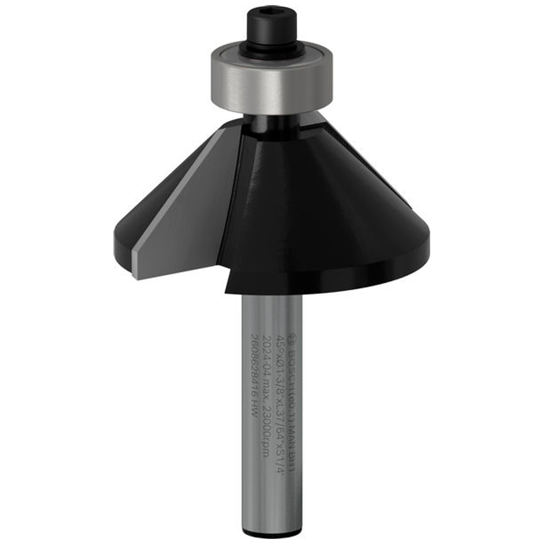 Bosch Fase-/Bündigfräser 1/4 Zoll, D1 34,9 mm, B 13 mm, L 14,6 mm, G 56 mm, 45°