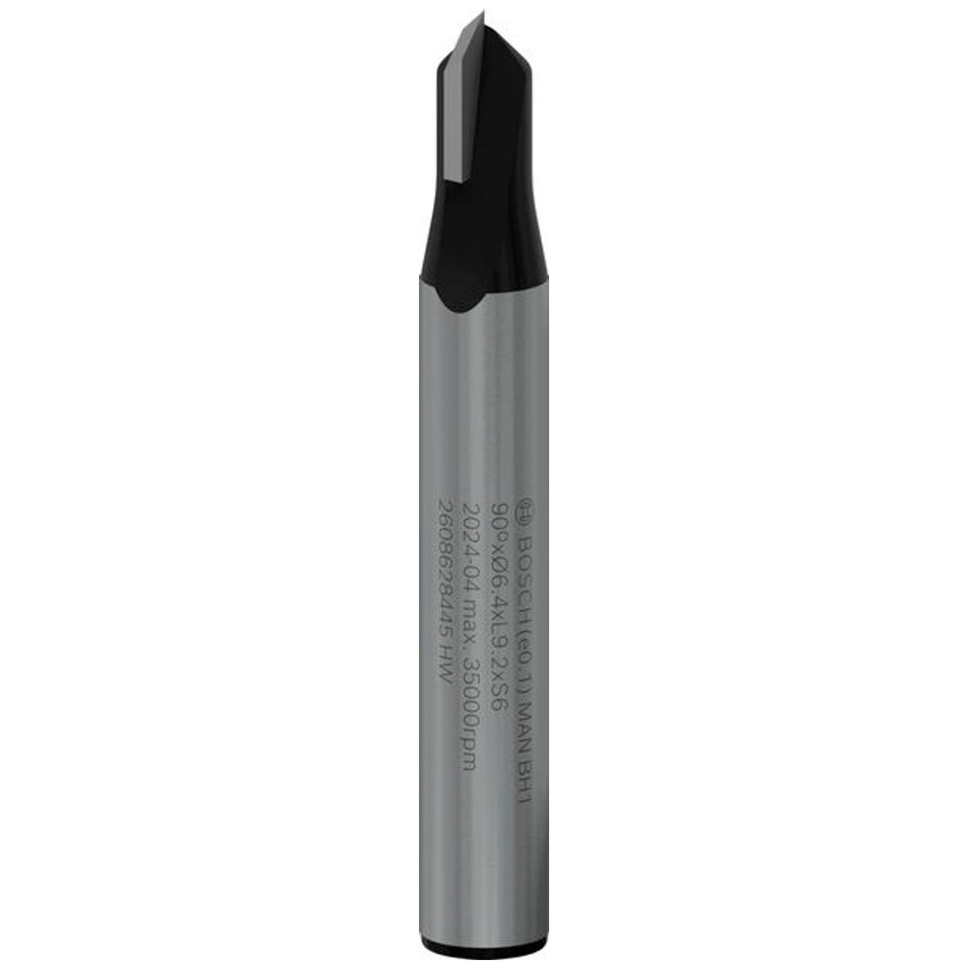 Bosch V-Nutfräser Standard for Wood mit 6 mm Schaft, D1 6,35 mm, L 16 mm, G 48 mm, 90°