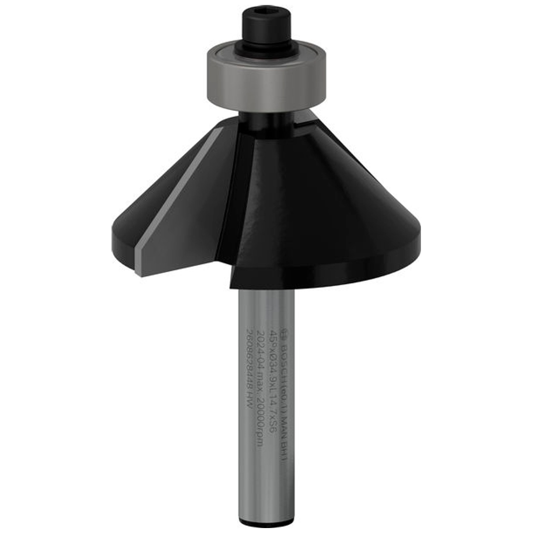 Bosch Fase-/Bündigfräser 6 mm, D1 34,9 mm, B 11,1 mm, L 14,6 mm, G 56 mm, 45°