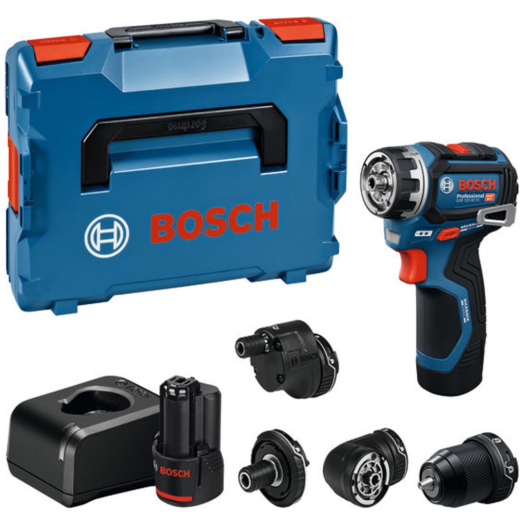 Bosch Professional Bosch Akku-Bohrschrauber GSR 12V-32 FC, incl. 2 Akku GBA 2 Ah, Ladegerät, diverse Aufsätze, L-BOXX