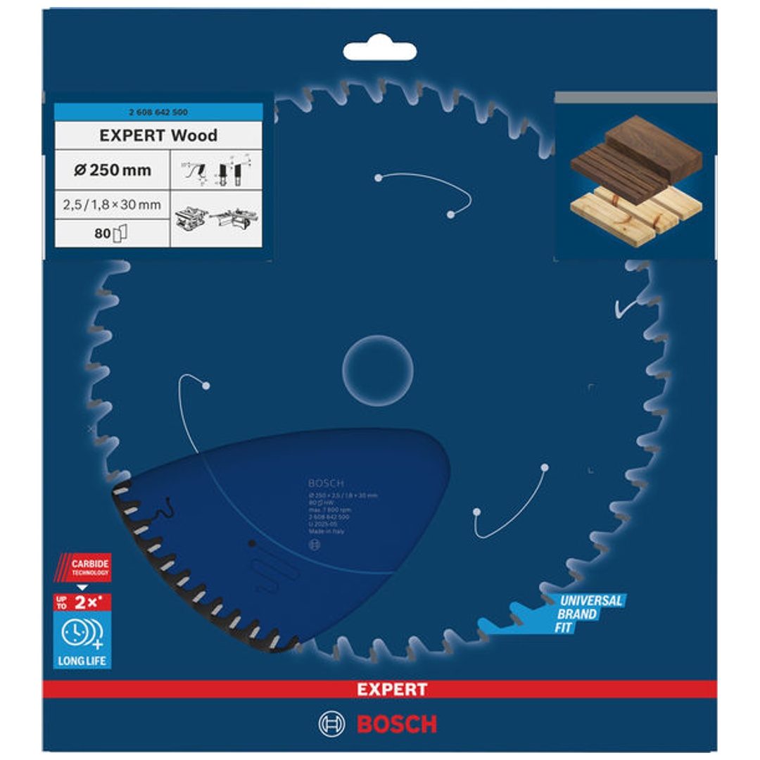 Bosch Kreissägeblatt Expert for Wood, 250 x 30 x 2,5 mm, 80