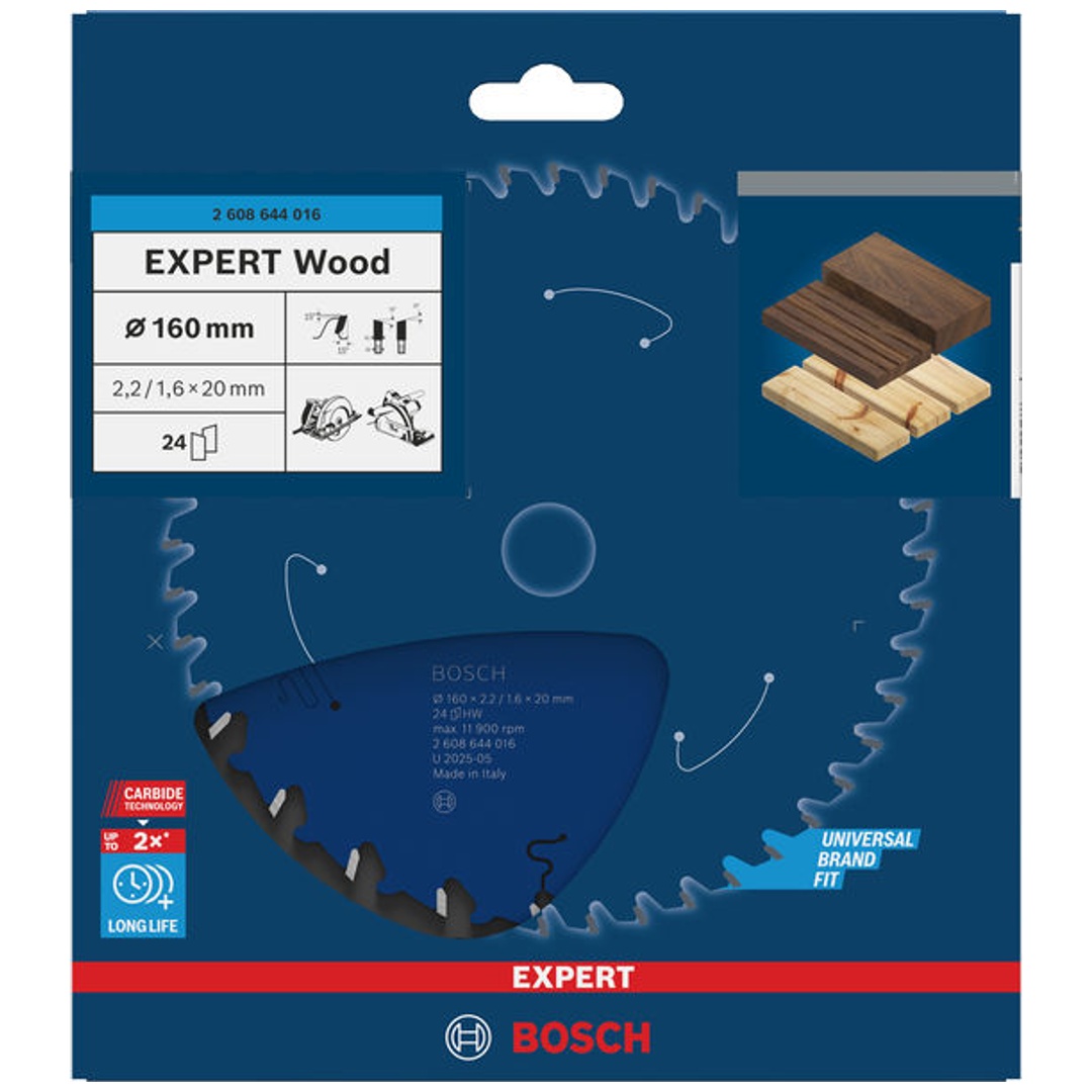 Bosch Kreissägeblatt Expert for Wood, 160 x 20 x 2,2 mm, 24