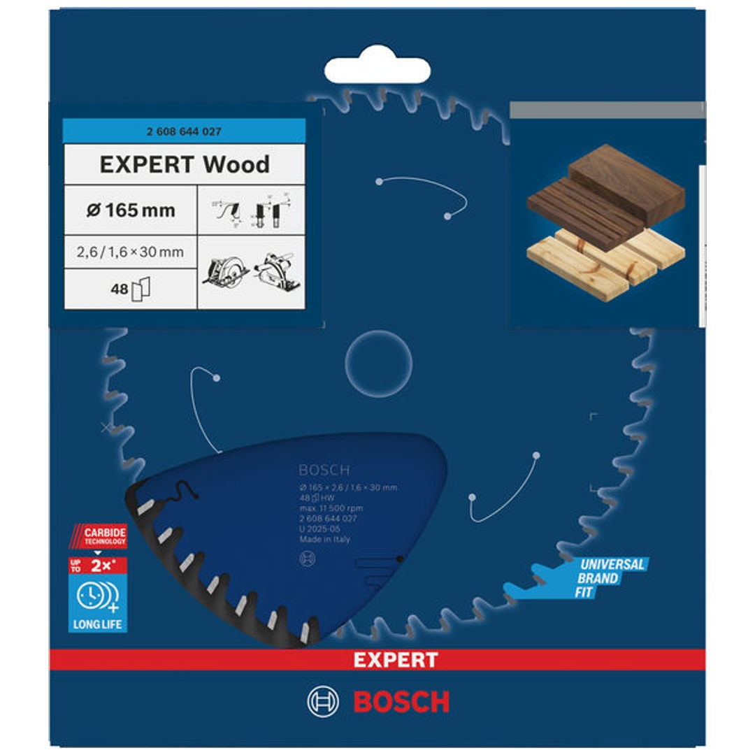 Bosch Kreissägeblatt Expert for Wood, 165 x 30 x 2,6 mm, 48