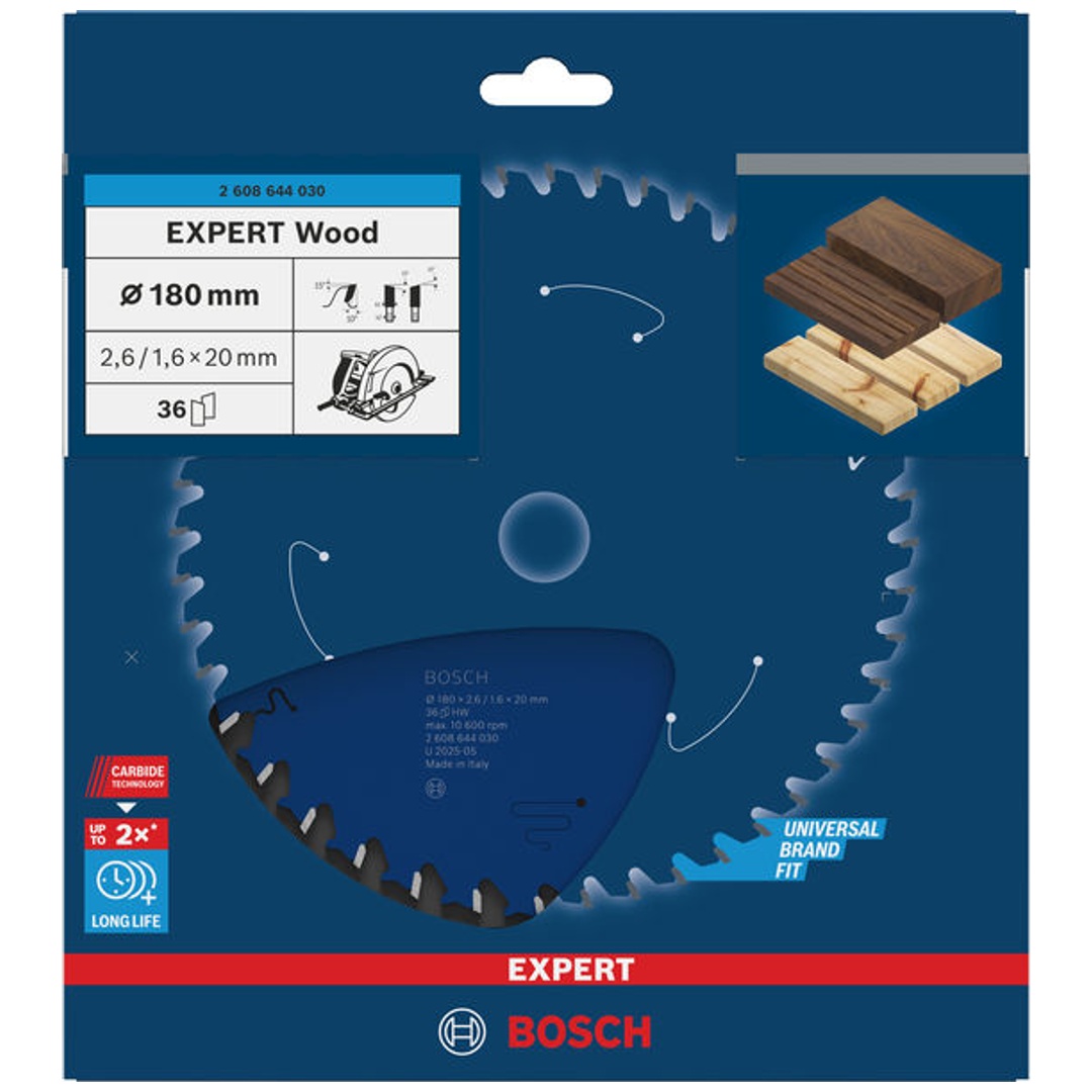 Bosch Kreissägeblatt Expert for Wood, 180 x 20 x 2,6 mm, 36