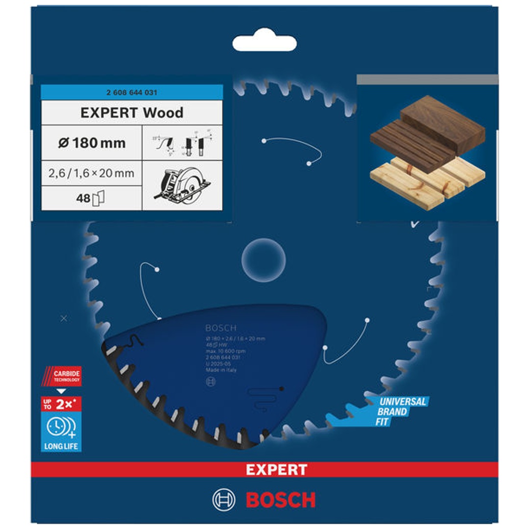 Bosch Kreissägeblatt Expert for Wood, 180 x 20 x 2,6 mm, 48