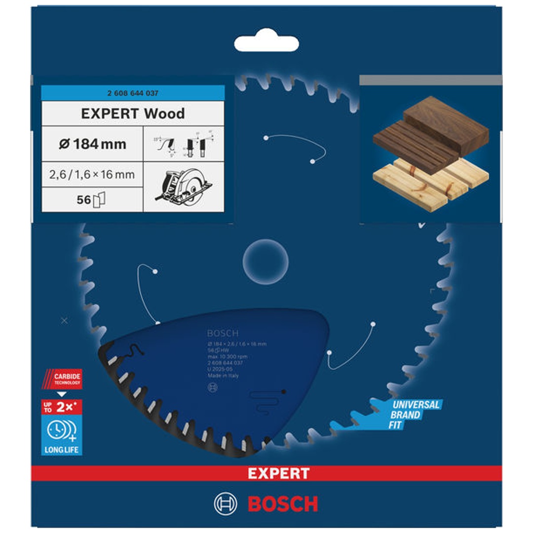 Bosch Kreissägeblatt Expert for Wood, 184 x 16 x 2,6 mm, 56